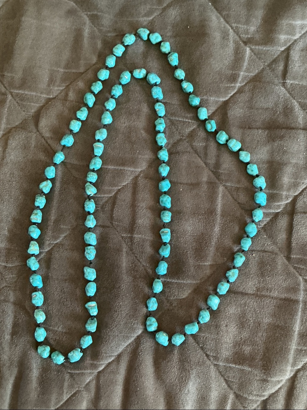 Turquoise Nugget Bead Necklace - Blue extra long 24”
